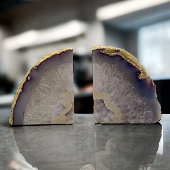 Agate Bookends Crystal Geode Center Natural Stone Book End Bookshelf Decor  (MO) - Picture 2 of 10